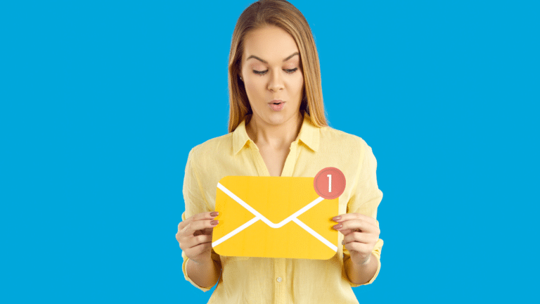 woman with email notification, happy email notification, job search